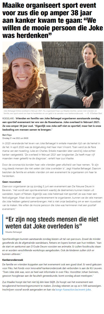 Artikel 20220531 - Nieuwsblad